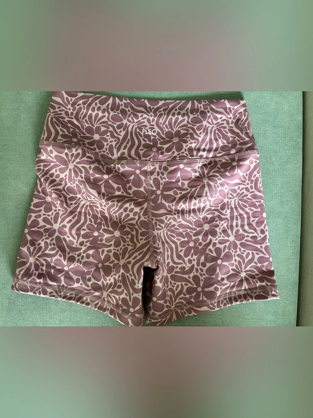 ALO Yoga Mauve and Cream Floral Bike Shorts